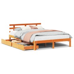 vidaXL Massivholzbett mit Schubladen Wachsbraun 140x190 cm Kiefer