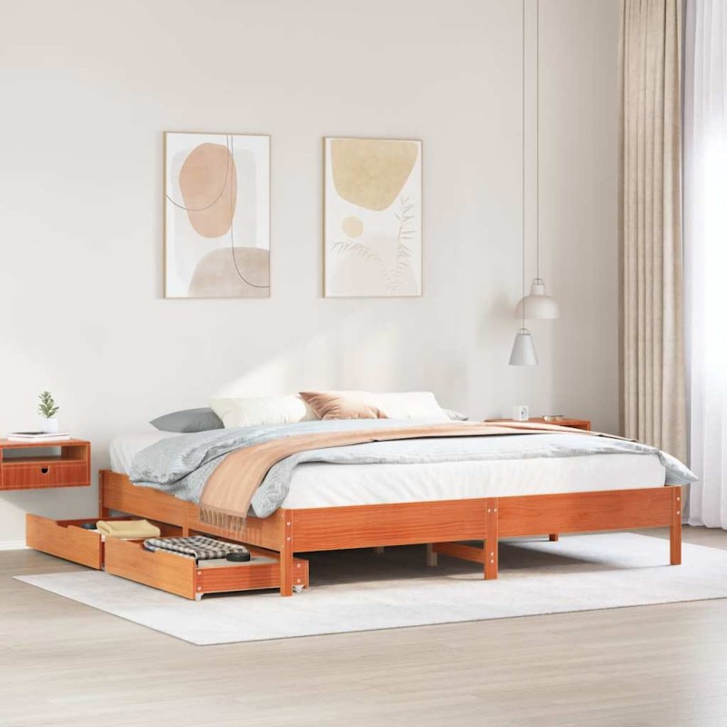 vidaXL Massivholzbett ohne Matratze Wachsbraun 200x200 Kiefernholz vidaXL Massivholzbett ohne Matratze Wachsbraun 200x200 Kiefernholz