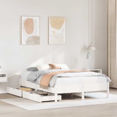 vidaXL Massivholzbett ohne Matratze Weiß 140x190 cm Kiefernholz