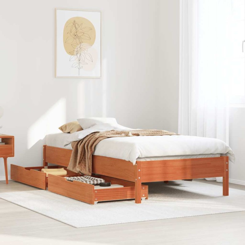 vidaXL Massivholzbett ohne Matratze Wachsbraun 90x200 Kiefernholz vidaXL Massivholzbett ohne Matratze Wachsbraun 90x200 Kiefernholz