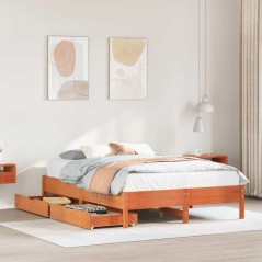 vidaXL Massivholzbett ohne Matratze Wachsbraun 150x200 cm Kiefernholz