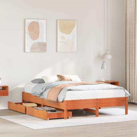 vidaXL Massivholzbett ohne Matratze Wachsbraun 150x200 cm Kiefernholz