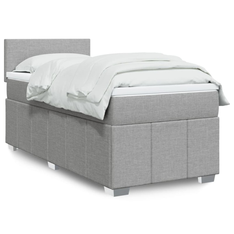 vidaXL Boxspringbett mit Matratze Hellgrau 100x200 cm Stoff vidaXL Boxspringbett mit Matratze Hellgrau 100x200 cm Stoff