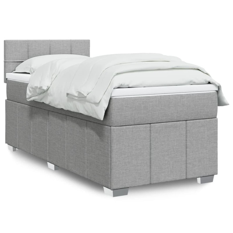 vidaXL Boxspringbett mit Matratze Hellgrau 100x200 cm Stoff vidaXL Boxspringbett mit Matratze Hellgrau 100x200 cm Stoff