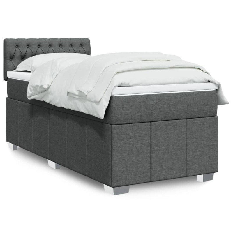vidaXL Boxspringbett mit Matratze Dunkelgrau 100x200 cm Stoff vidaXL Boxspringbett mit Matratze Dunkelgrau 100x200 cm Stoff