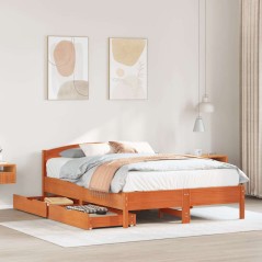 vidaXL Massivholzbett ohne Matratze Wachsbraun 135x190 cm Kiefernholz