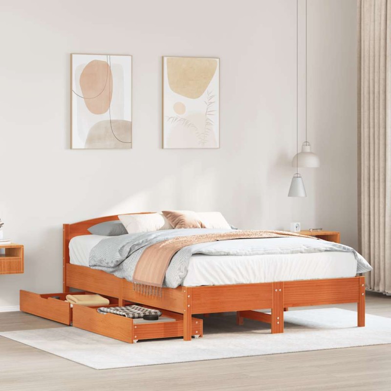 vidaXL Massivholzbett ohne Matratze Wachsbraun 135x190 cm Kiefernholz vidaXL Massivholzbett ohne Matratze Wachsbraun 135x190 cm Kiefernholz