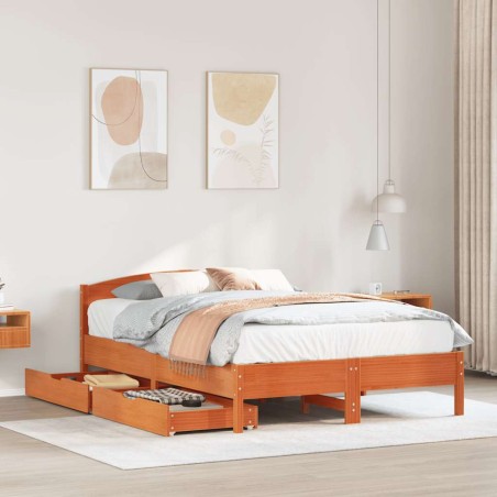 vidaXL Massivholzbett ohne Matratze Wachsbraun 135x190 cm Kiefernholz