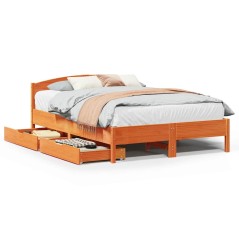 vidaXL Massivholzbett ohne Matratze Wachsbraun 135x190 cm Kiefernholz