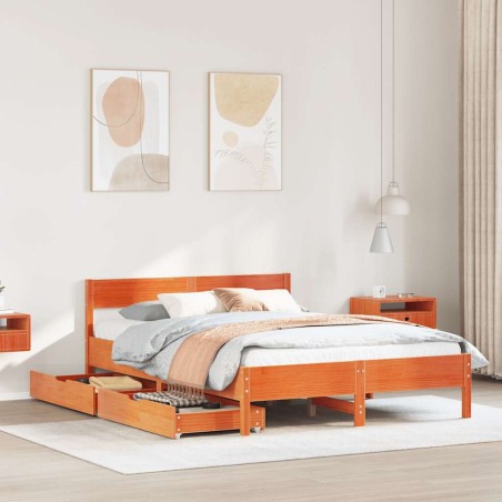 vidaXL Massivholzbett ohne Matratze Wachsbraun 140x190 cm Kiefernholz