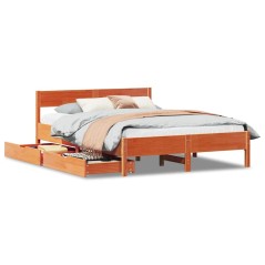 vidaXL Massivholzbett ohne Matratze Wachsbraun 140x190 cm Kiefernholz