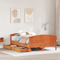 vidaXL Massivholzbett ohne Matratze Wachsbraun 140x190 cm Kiefernholz