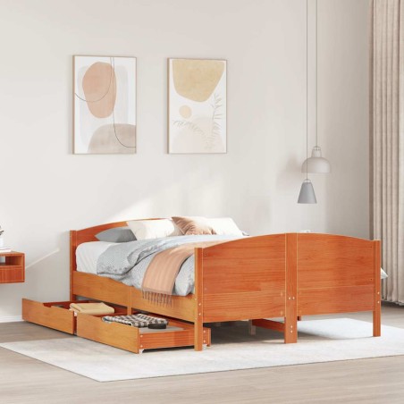 vidaXL Massivholzbett ohne Matratze Wachsbraun 140x190 cm Kiefernholz