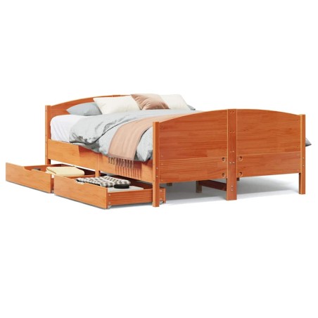 vidaXL Massivholzbett ohne Matratze Wachsbraun 140x190 cm Kiefernholz