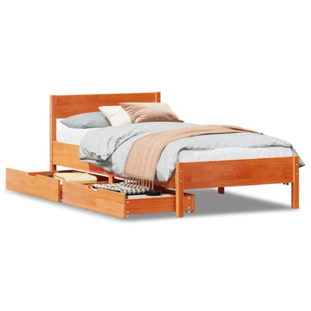 vidaXL Massivholzbett ohne Matratze Wachsbraun 75x190 cm Kiefernholz