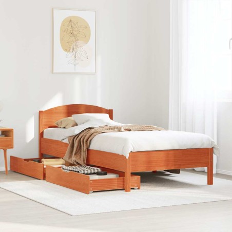 vidaXL Massivholzbett ohne Matratze Wachsbraun 90x190 cm Kiefernholz