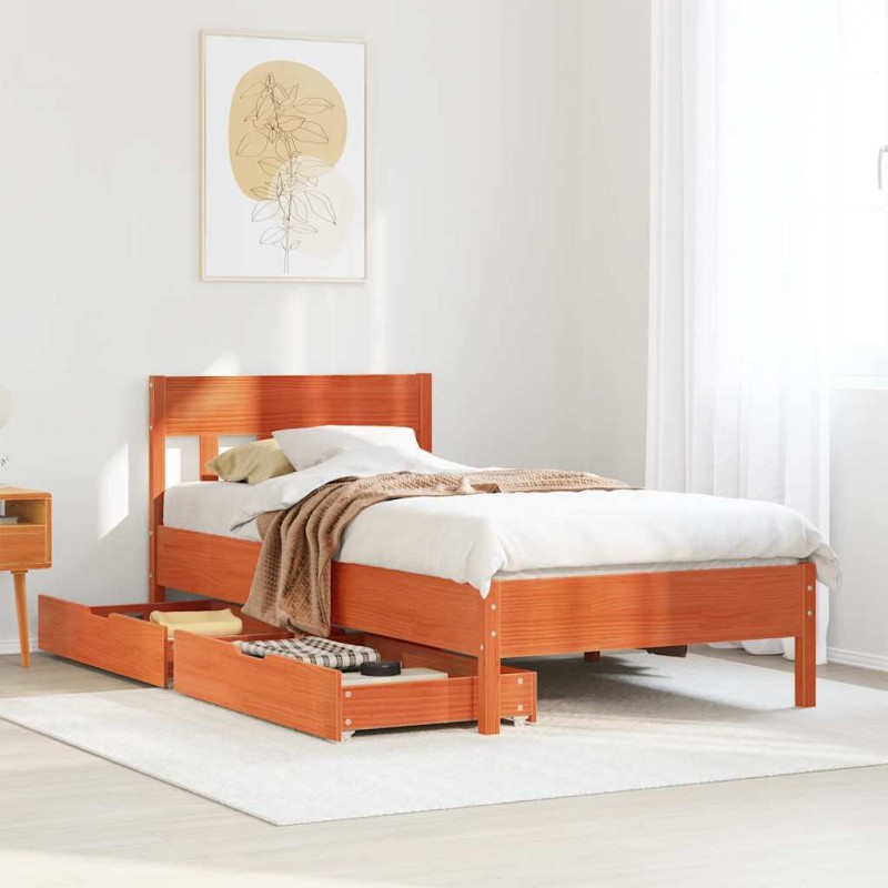 vidaXL Massivholzbett ohne Matratze Wachsbraun 75x190 cm Kiefernholz vidaXL Massivholzbett ohne Matratze Wachsbraun 75x190 cm Kiefernholz