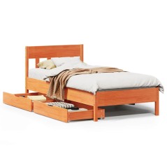 vidaXL Massivholzbett ohne Matratze Wachsbraun 75x190 cm Kiefernholz