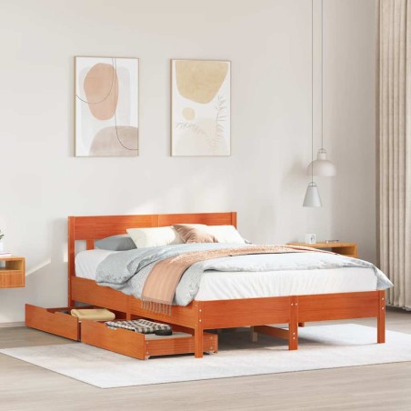 vidaXL Massivholzbett ohne Matratze Wachsbraun 120x190 cm Kiefernholz