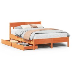 vidaXL Massivholzbett ohne Matratze Wachsbraun 150x200 cm Kiefernholz