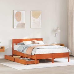 vidaXL Massivholzbett ohne Matratze Wachsbraun 120x200 cm Kiefernholz