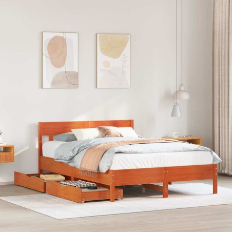 vidaXL Massivholzbett ohne Matratze Wachsbraun 120x200 cm Kiefernholz