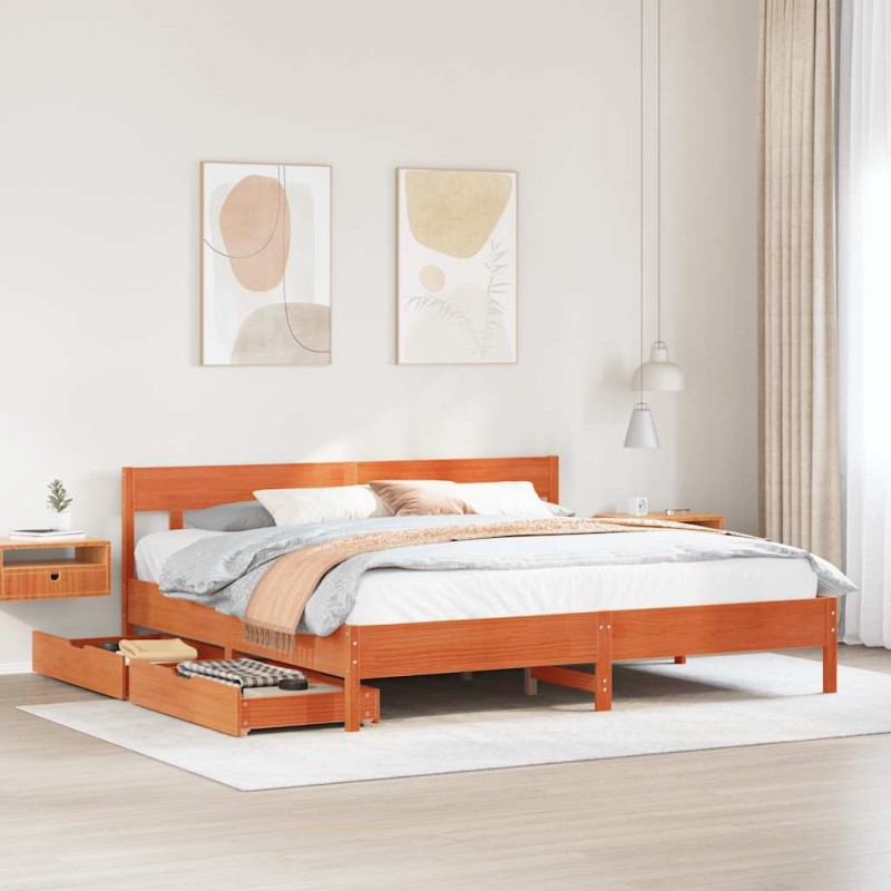 vidaXL Massivholzbett ohne Matratze Wachsbraun 180x200 Kiefernholz vidaXL Massivholzbett ohne Matratze Wachsbraun 180x200 Kiefernholz