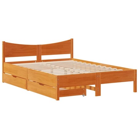 vidaXL Massivholzbett mit Schubladen Wachsbraun 135x190 cm Kiefer