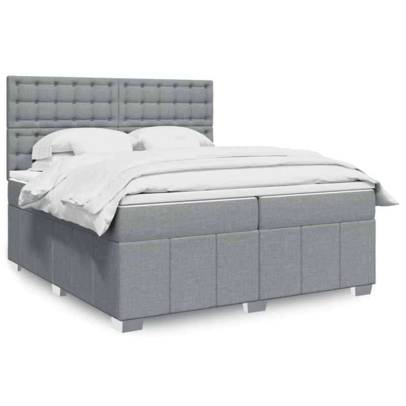 vidaXL Boxspringbett mit Matratze Hellgrau 200x200 cm Stoff vidaXL Boxspringbett mit Matratze Hellgrau 200x200 cm Stoff