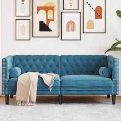 vidaXL Chesterfield-Sofa mit Nackenrollen 2-Sitzer Blau Samt