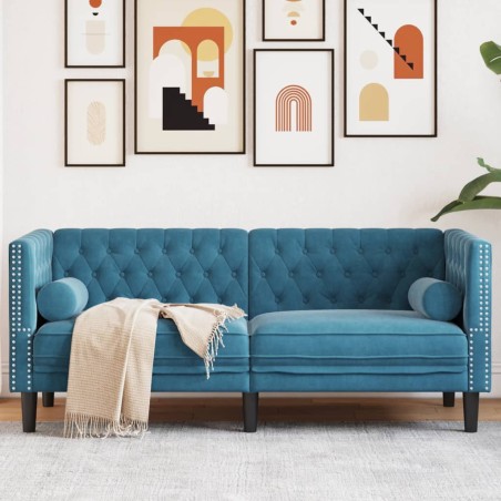 vidaXL Chesterfield-Sofa mit Nackenrollen 2-Sitzer Blau Samt