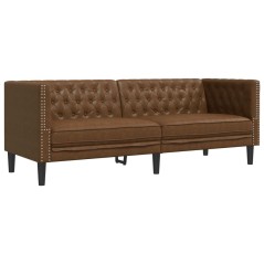vidaXL Chesterfield-Sofa 3-Sitzer Braun Kunstleder in Wildleder-Optik