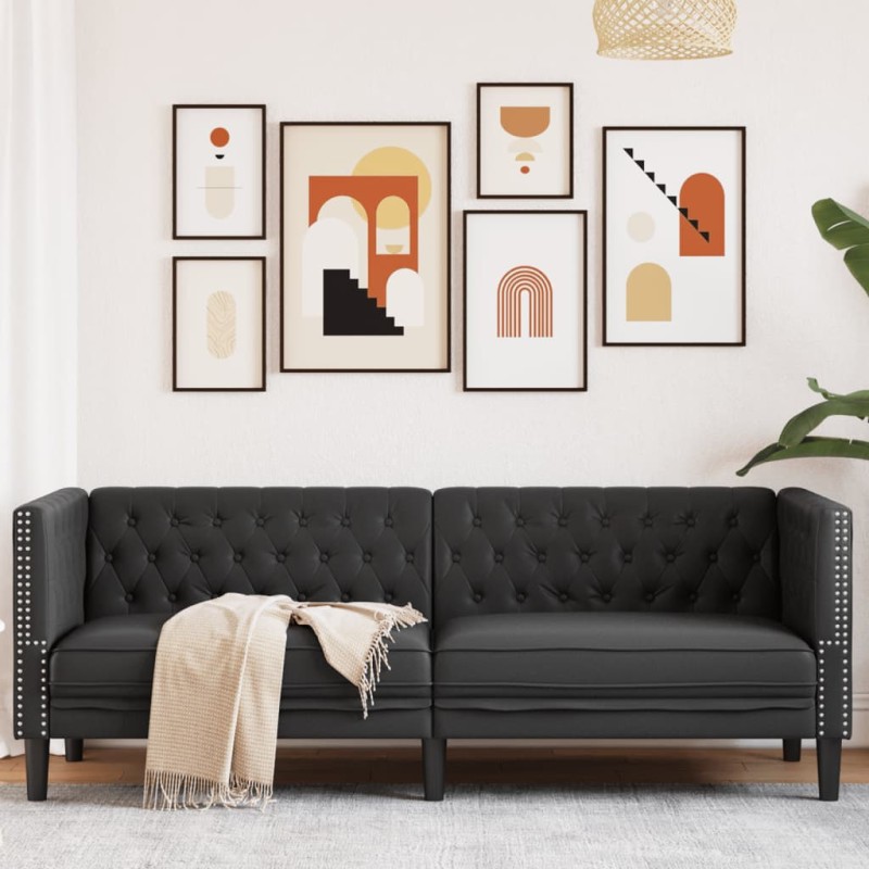 vidaXL Chesterfield-Sofa 3-Sitzer Schwarz Kunstleder vidaXL Chesterfield-Sofa 3-Sitzer Schwarz Kunstleder