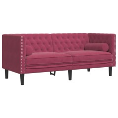 vidaXL Chesterfield-Sofa mit Nackenrollen 2-Sitzer Weinrot Samt