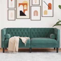 vidaXL Chesterfield-Sofa mit Nackenrollen 2-Sitzer Dunkelgrün Samt