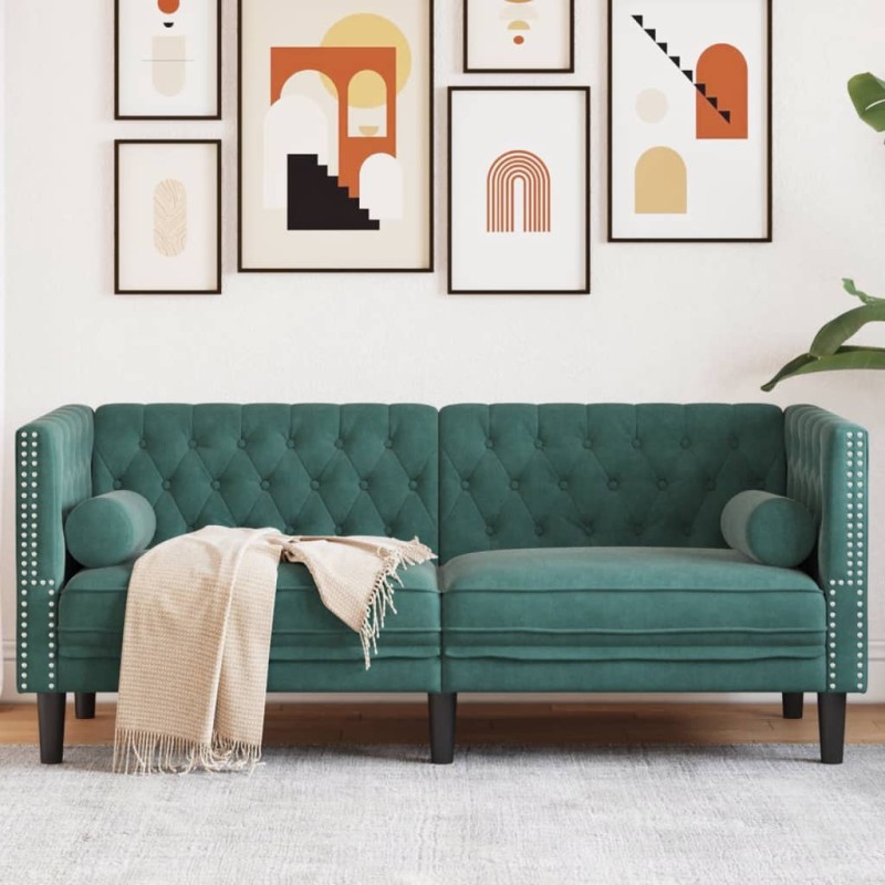vidaXL Chesterfield-Sofa mit Nackenrollen 2-Sitzer Dunkelgrün Samt vidaXL Chesterfield-Sofa mit Nackenrollen 2-Sitzer Dunkelgrün Samt