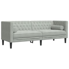 vidaXL Chesterfield-Sofa mit Nackenrollen 3-Sitzer Hellgrau Samt