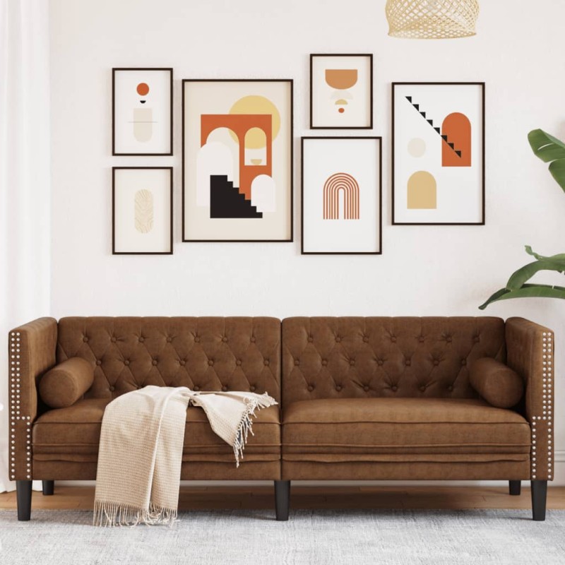 vidaXL Chesterfield-Sofa 3-Sitzer Braun Kunstleder in Wildleder-Optik vidaXL Chesterfield-Sofa 3-Sitzer Braun Kunstleder in Wildleder-Optik