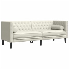 vidaXL Chesterfield-Sofa mit Nackenrollen 3-Sitzer Creme Samt