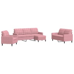 vidaXL 4-tlg. Sofagarnitur mit Kissen Rosa Samt