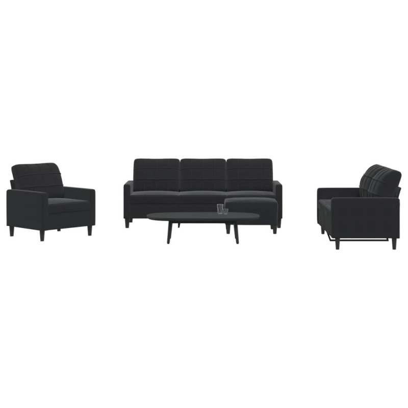 vidaXL 4-tlg. Sofagarnitur mit Kissen Schwarz Samt vidaXL 4-tlg. Sofagarnitur mit Kissen Schwarz Samt