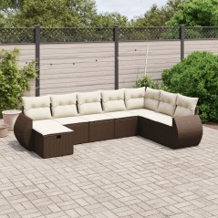 vidaXL 8-tlg. Garten-Sofagarnitur mit Kissen Braun Poly Rattan