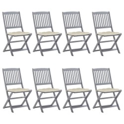 vidaXL Klappbare Gartenstühle 8 Stk. mit Kissen Massivholz Akazie