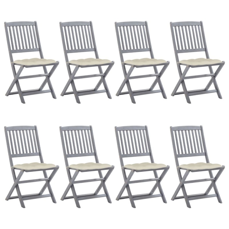 vidaXL Klappbare Gartenstühle 8 Stk. mit Kissen Massivholz Akazie vidaXL Klappbare Gartenstühle 8 Stk. mit Kissen Massivholz Akazie
