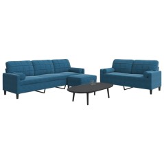 vidaXL 3-tlg. Sofagarnitur mit Kissen und Nackenrollen Blau Samt
