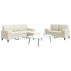 vidaXL 3-tlg. Sofagarnitur mit Kissen und Nackenrollen Creme Samt