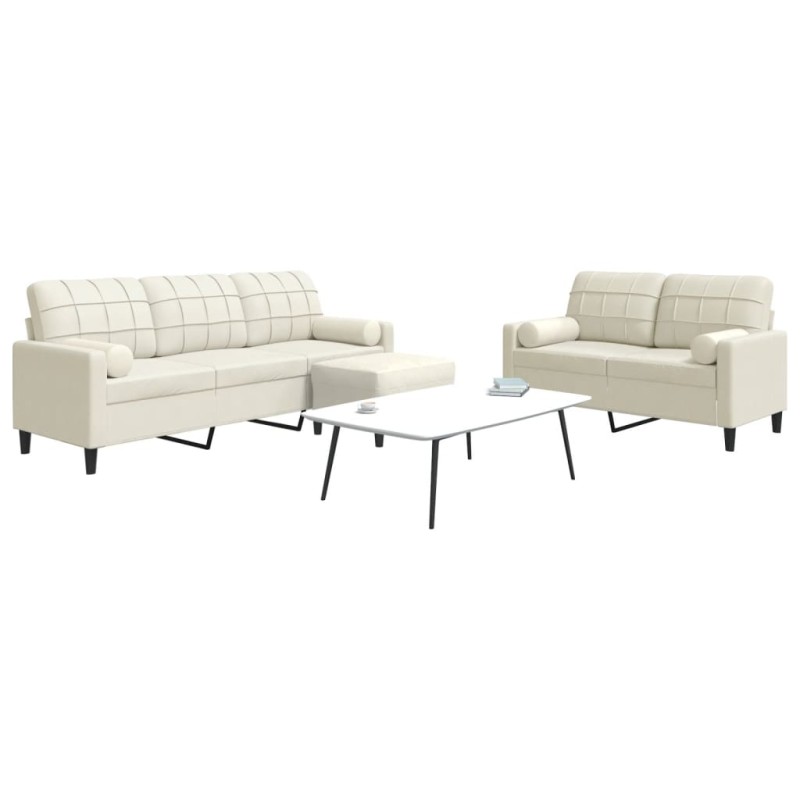 vidaXL 3-tlg. Sofagarnitur mit Kissen und Nackenrollen Creme Samt vidaXL 3-tlg. Sofagarnitur mit Kissen und Nackenrollen Creme Samt