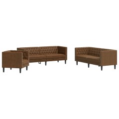vidaXL 3-tlg. Chesterfield-Sofa-Set Braun Kunstleder Wildleder-Optik