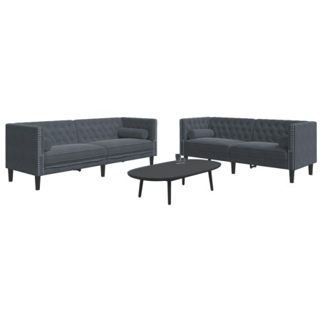 vidaXL 2-tlg. Chesterfield-Sofa-Set mit Nackenrollen Dunkelgrau Samt