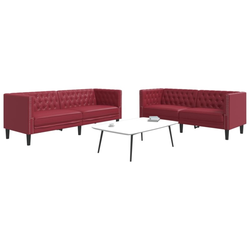 vidaXL 2-tlg. Chesterfield-Sofa-Set Weinrot Kunstleder vidaXL 2-tlg. Chesterfield-Sofa-Set Weinrot Kunstleder